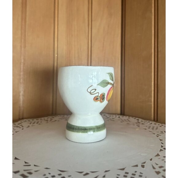 Vintage Stangl Pottery Egg Cup Fruit Flowers Apple Green Stripe - Picture 5 of 6